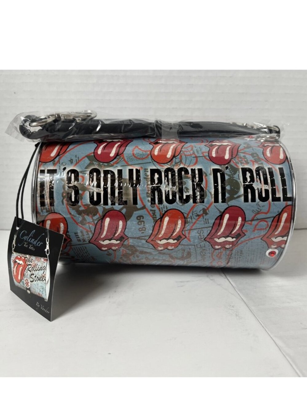 Rolling Stones Tongue Logo Cylinder Purse NWT Metal Handbag Rock Band Bag - Picture 3 of 12